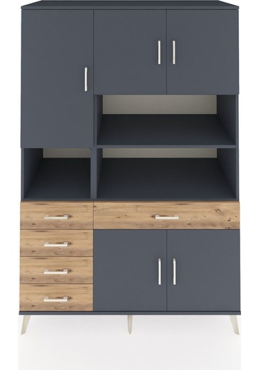 Kronos Dolap 9 Raflı 5 Çekmeceli 5 Kapaklı 132x59x195 Antrasit-antrasit/çam Antrasıt/atlas Çam