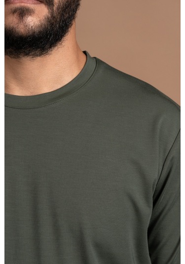 Regular Fit Bisiklet Yaka Rayon Kumaş Full Likralı Uzun Kol Sweatshirt Yeşil