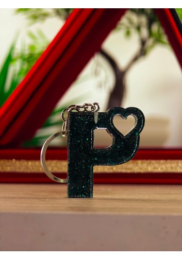 Harfli Anahtarlık Epoksi Kişiye Özel Yapım El Yapımı Harf Anahtarlık Kalp Model Özel Tasarım Hediyelik Ürün Kalp Desenli Simli Anahtarlık Beyaz - Sarı