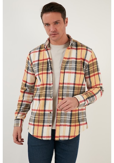 Buratti Ekoseli Uzun Kollu Slim Fit Kışlık Erkek Gömlek Cf21W112844 Hardal