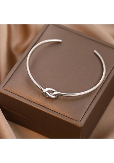 Gümüş Titanyum Paslanmaz Çelik Bilezikler Zarif Trendy Yuvarlak Dairesel Açık Düğüm Manşet Bileklik Kadınlar Takı Için