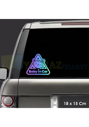 Gülen Bebek Kalp Arabada Bebek Var Hologram Araba Oto Sticker
