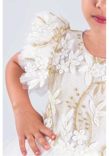 Kız Çocuk Elbise Tütü Etek Nakışlı Beyaz