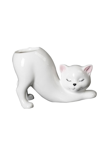 Suntek Magideal Karikatür Kedi Saksı Seramik Kapalı Açık Beyaz