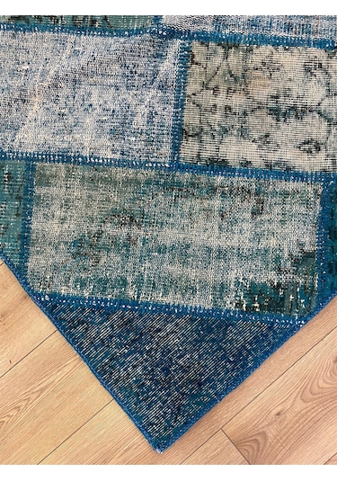Çam Halı PW729 Turkuaz El Dokuma Patchwork Yün Halı