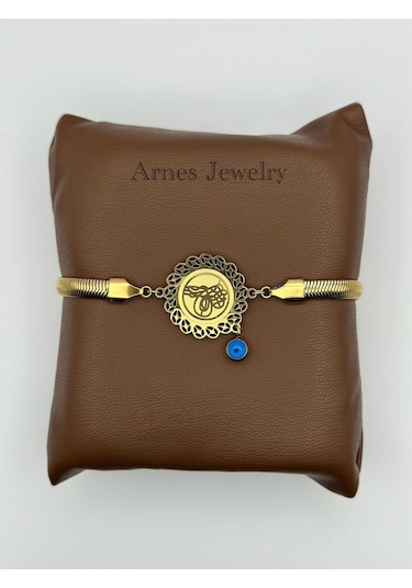 Arnes Jewelry Çelik İtalyan Ezmeli Tuğralı Bileklik Ar89 Gold