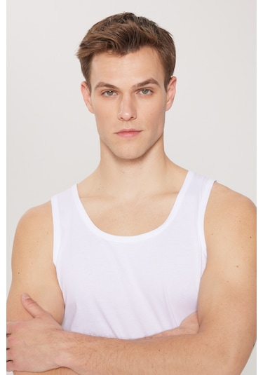 AC&Co / Altınyıldız Classics Erkek Beyaz Standart Fit Normal Kesim %100 Pamuk 2'li Atlet Paketi Beyaz