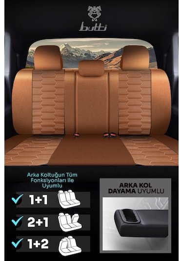 Taba - Taba Butti Libro Serisi Keten Kumaş Premium Oto Koltuk Kılıfı Destekli, Ön Arka Tam Set