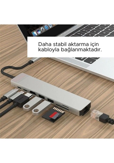 8'i 1 Arada 4k 60hz Usb Type C Sd Tf Hdtv Rj45 Dönüştürücü Hub