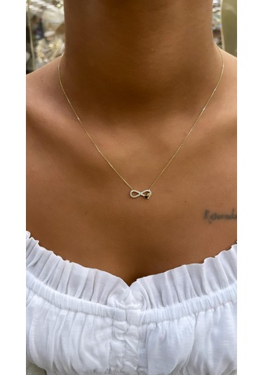 Fiyonk Kuyumculuk 14 Ayar Altın Mini Kalpli Sonsuzluk Kolyesi 001