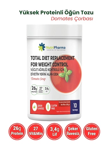 Whey Proteinli Domates Çorbası Öğün Yerine Geçen Yüksek Proteinli Tam Öğün, 600 G Domates