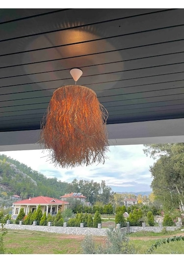 Hasır Doğal Saçaklı Dekoratif Rafya Avize Hasır