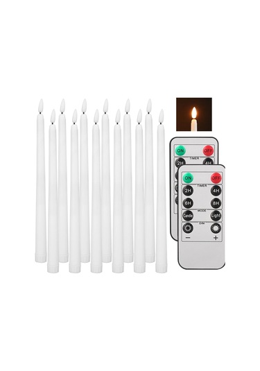 Alevsiz Led Konik Mumlar Uzaktan Titreşen Elektronik Mum Noel Cadılar Bayramı 12pcs White Beyaz