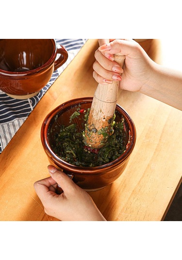 Homyl Harç Ve Havan Seti Fındık Baharat Için Büyük Kahverengi