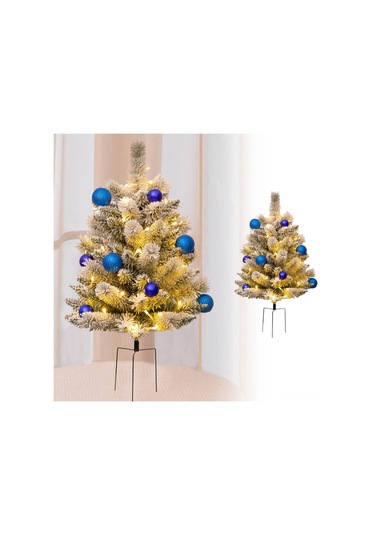 Yaozixa Bahçe İçin Elektrikli Kayın Ağacı - Mavi Kar Manzaralı, 8 Fonksiyonlu Isınma Işıkları Ve Su Geçirmez Pil Kutusu Tekli Paket