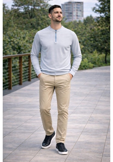 Alexandergardi Hakim Yaka Yarım Fermuarlı Erkek Sweatshirt Mavi