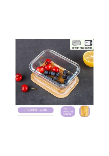 Morponi Bambu Kapaklı 2'li Diktörtgen Vakumlu Kase Cam Saklama Kabı 1500 Ml Şeffaf