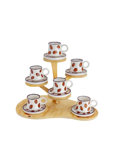 2 Li Takım Leopar Desenli El Yapımı Kazan Seramik Kahve Fincanı, Kahve Fincanı Beyaz