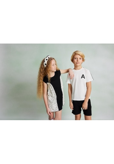 Luess Kız Çocuk Regular Kalıp Desenli Elbise-siyah-beyaz Beyaz - Siyah