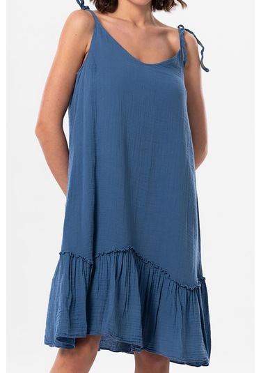 Askılı Serra Volanlı Kısa Yazlık Müslin Elbise İndigo İndg-indigo