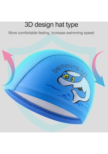 Çocuk Yüzme Şapkası Pu Baskılı Sevimli Yunus Desenli Elastik Yüzme Şapkası Pembe