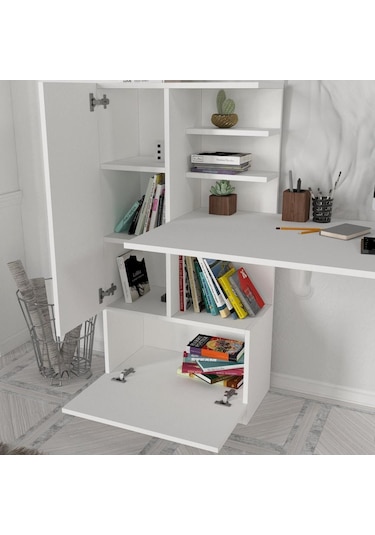 Dekorister Domingos Kitaplıklı Çalışma Masası Beyaz