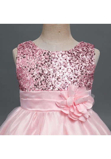 Kız Çocuk Pullu Payetli Abiye Elbise-Pembe