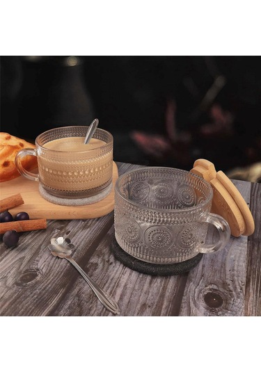 Vintage Kahve Cam Kupa Seti 2'li, Cam Kahve Çay Fincanları A Şeffaf