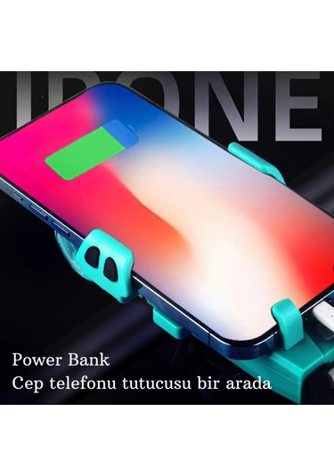 Techtic 5in1 Bisiklet Feneri Şarjlı Telefon Tutucu+korna +sis Far Yeşil