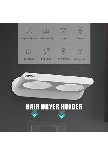 Novahub Erkek Saç Kurutma Askılığı Duvar Montajı Bardak Raflı Düzenleyici Banyo Eşyası Gri