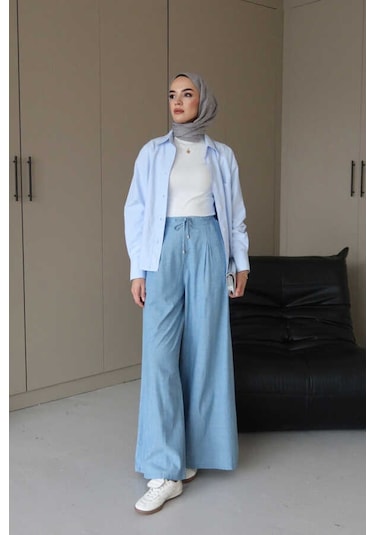 Neways 1167-denim Bol Paça Pantolon Mavi Mavi