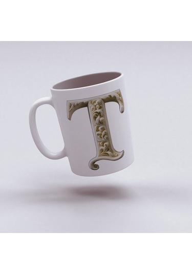 T Harfi Bardak, Monogram 330 Ml Barok Oymalı Görünüm Beyaz