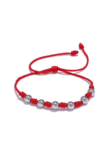 Gümüş Eetit Unisex 7 Knot Şanslı El Yapımı Dokuma Takı Hediye Moda Paslanmaz Çelik Boncuk Kırmızı Halat Örgülü Kader Dilek Bilezik Bileklik Gümüş