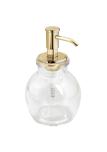Yuvarlak Cam Sıvı Sabunluk Sarı Pirinc Pompalı 10x10x16cm 424ml