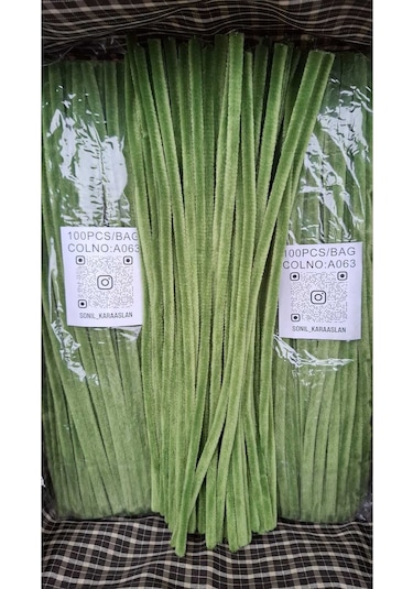 30 Cm A063 Yeşil Kod Şönil - Tüylü Hobi Çubuğu 100 Lü Paket