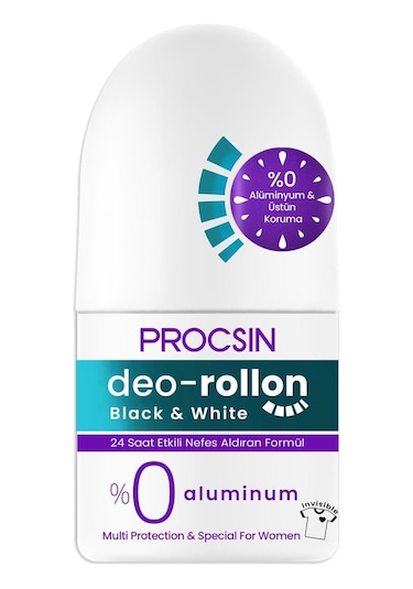 Procsin Black White Kadın Roll-on Deodorant 70 Ml 24 Saat Etkili Alüminyumsuz Nefes Alan Formül
