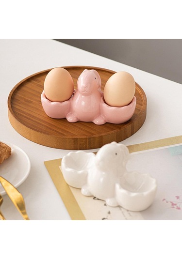 Suntek Seramik Yumurta Kupası Masa Tepsisi Ev Dekoru Pembe