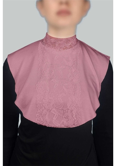 Altobeh Kadın Penye Tesettür Daire Yakalı Dantelli Boyunluk - Koyu Pembe