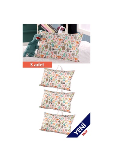 3'lü Set 70x50 Cm Yastık & Kıyafet Organizer Çocuk Hurç Sevimli Hayvan Desenli Çok Renkli