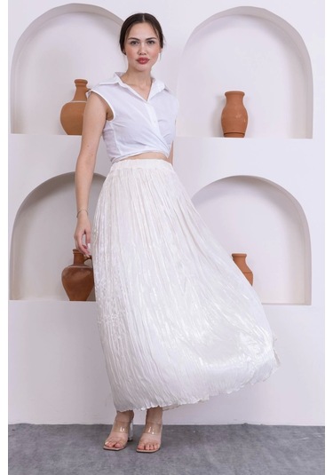 Kırışık Detaylı Etek 6034-krem Krem