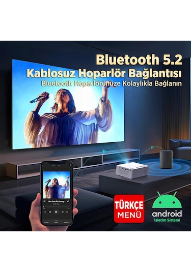 Vankyo Leisure L470A Android TV 1080P Destekli 6G Wi-Fi + Bluetooth 5.2 Projeksiyon Cihazı Beyaz