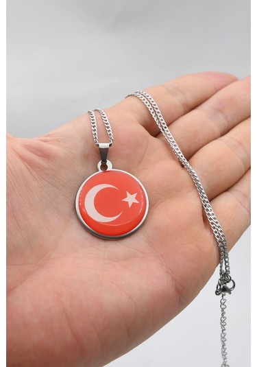 Ay Yıldızlı - Ay Yıldız Kolye Paslanmaz Çelik Zincir 902286 Gümüş