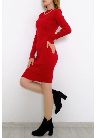 Mokashopin - Bisiklet Yaka Triko Elbise Kırmızı - 571.1612. 001