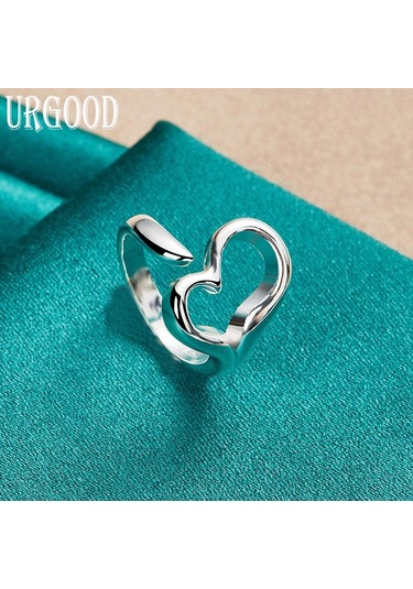 925 Ayar Gümüş Ayarlanabilir Kalp Yüzük Romantik Hediye Moda Takı