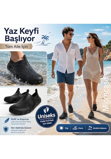 Microcase Unisex Siyah Deniz Ayakkabısı Nefes Alabilen Delikli Yapı Kaymaz Taban Al99098
