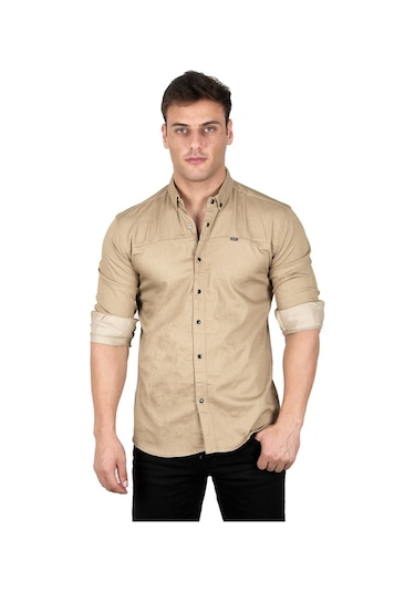 Deepsea Erkek Kahverengi Açık Çıt Çıt Düğmeli Kot Gömlek 2300412 Açık Kahverengi