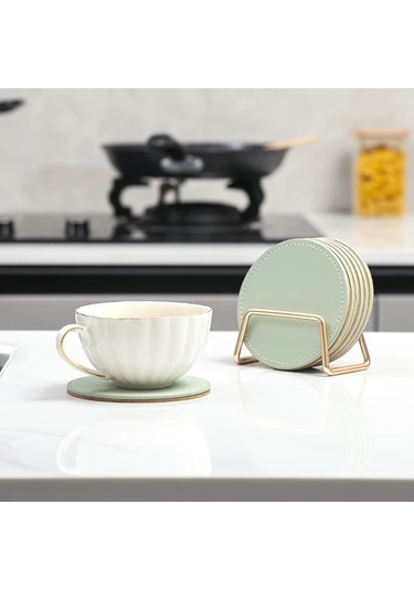 Willowhaven Yeşil 6 Adet Yapay Deri Paspas Metal Standlı Mantar Tabanlı Yüksek Sıcaklık Dayanımlı Yeşil