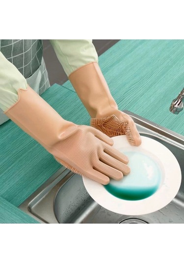 Silikon Eldiven Bulaşık Yıkama Eldiveni Dayanıklı Kaymaz Tırtıklı Eldiven Fırın Mutfak Eldiveni