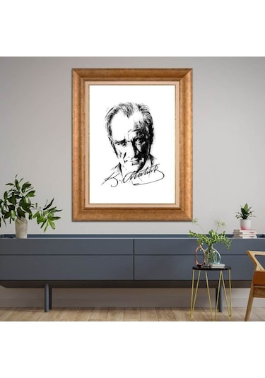 Altın Varaklı Çerçeveli Paspartulu Atatürk Tablo Hk2285