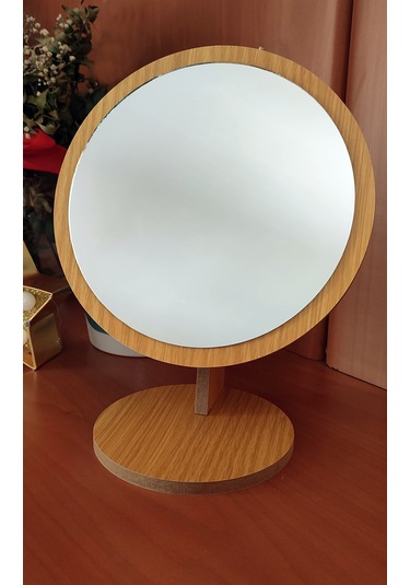 Gaman Yuvarlak Masaüstü Ahşap Makyaj Aynası